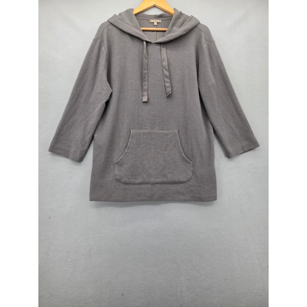Lilla P Grey Waffle Knit Hoodie Sweatshirt Cotton Modal Blend Size L Large Peru